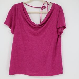 Maeve Anthropologie Women's Horizon‎ Linen Tee Size Small Pink Drape Neck Barbie